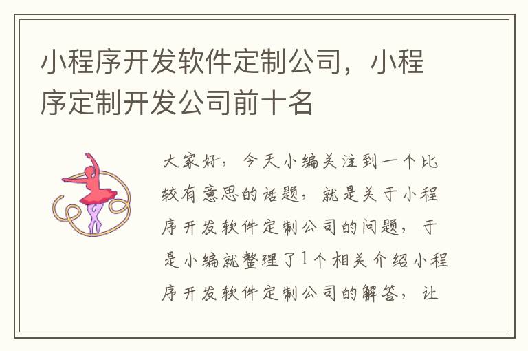 小程序开发软件定制公司,小程序定制开发公司前十名