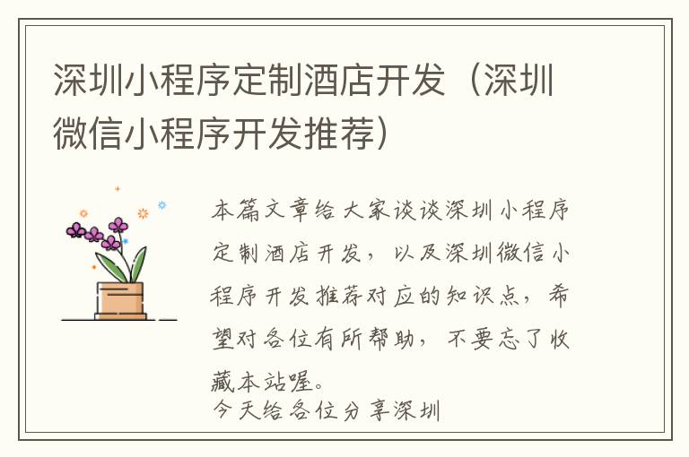 深圳小程序定制酒店开发(深圳微信小程序开发推荐)