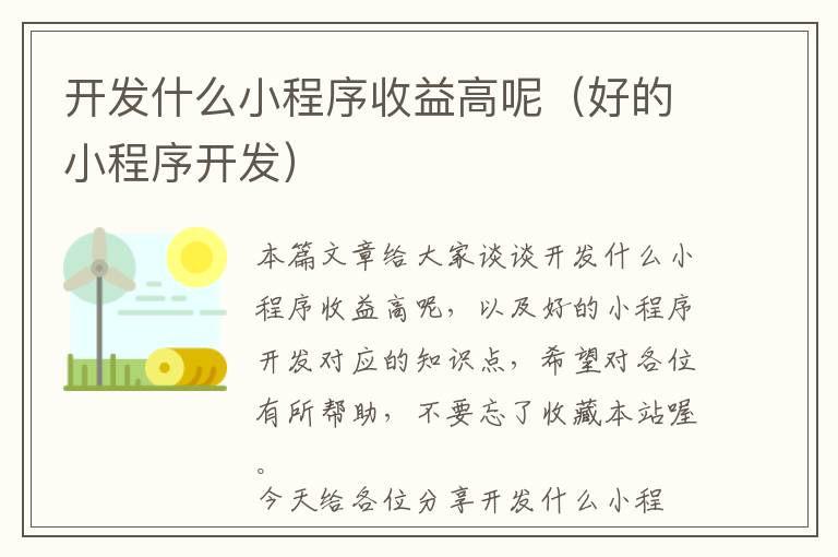 开发什么小程序收益高呢(好的小程序开发)