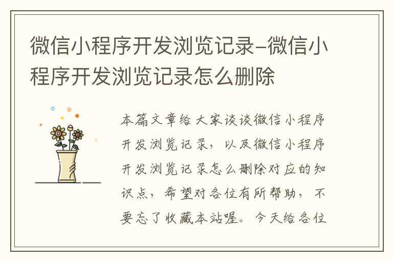 微信小程序开发浏览记录-微信小程序开发浏览记录怎么删除