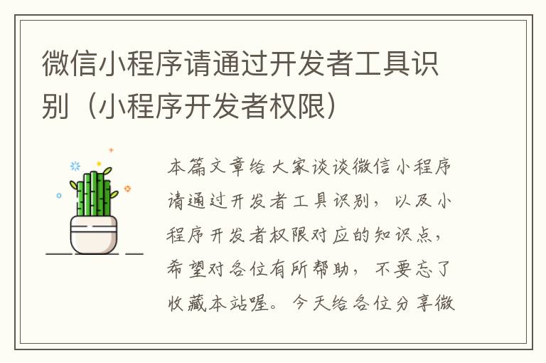 微信小程序请通过开发者工具识别(小程序开发者权限)
