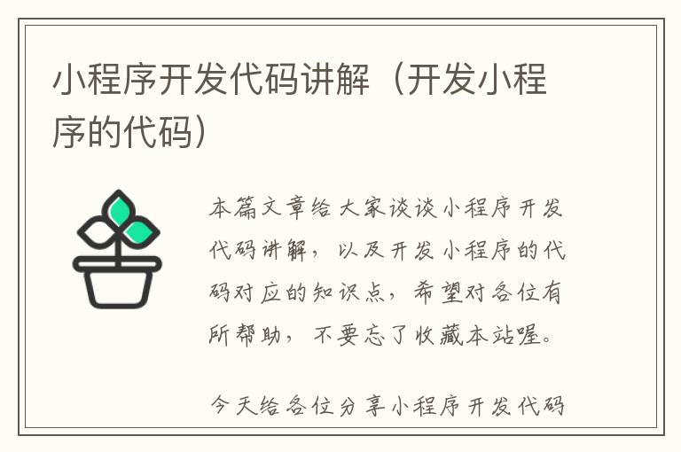 小程序开发代码讲解(开发小程序的代码)