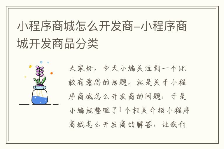 小程序商城怎么开发商-小程序商城开发商品分类