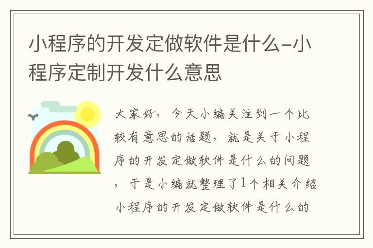 小程序的开发定做软件是什么-小程序定制开发什么意思