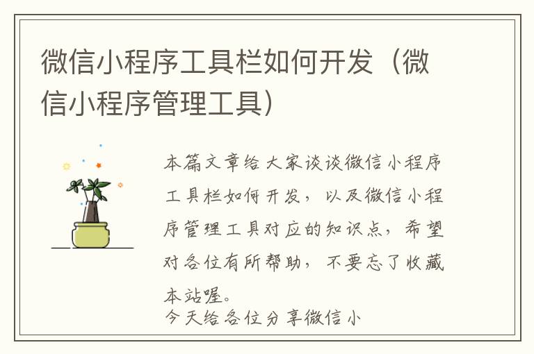 微信小程序工具栏如何开发(微信小程序管理工具)