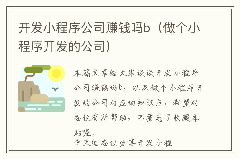 开发小程序公司赚钱吗b(做个小程序开发的公司)