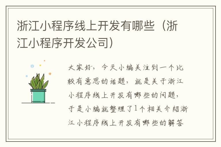 浙江小程序线上开发有哪些(浙江小程序开发公司)