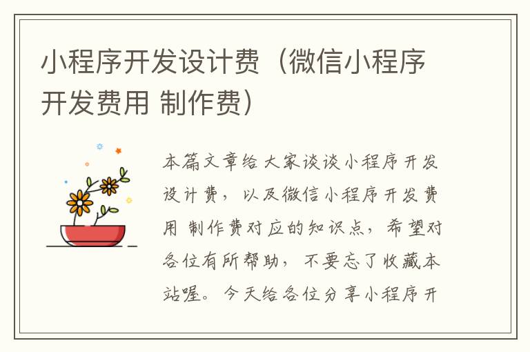 小程序开发设计费(微信小程序开发费用 制作费)
