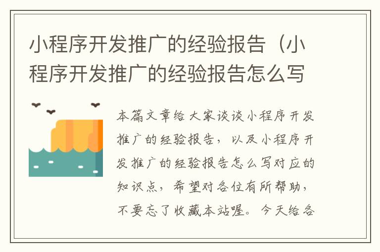 小程序开发推广的经验报告(小程序开发推广的经验报告怎么写)