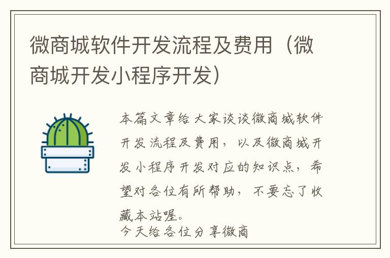 微商城软件开发流程及费用(微商城开发小程序开发)