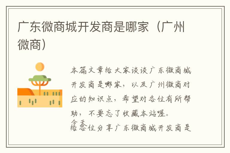 广东微商城开发商是哪家(广州微商)