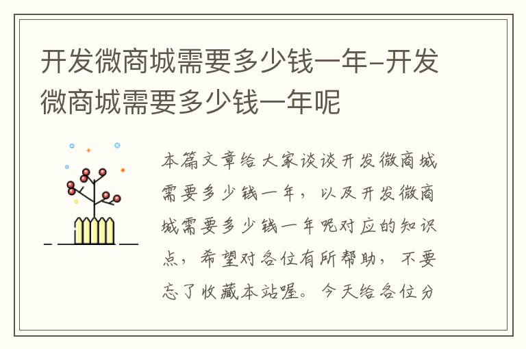开发微商城需要多少钱一年-开发微商城需要多少钱一年呢