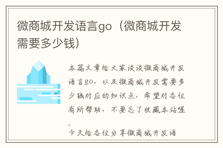 微商城开发语言go(微商城开发需要多少钱)