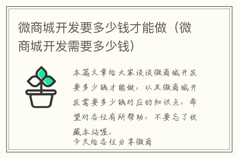 微商城开发要多少钱才能做(微商城开发需要多少钱)