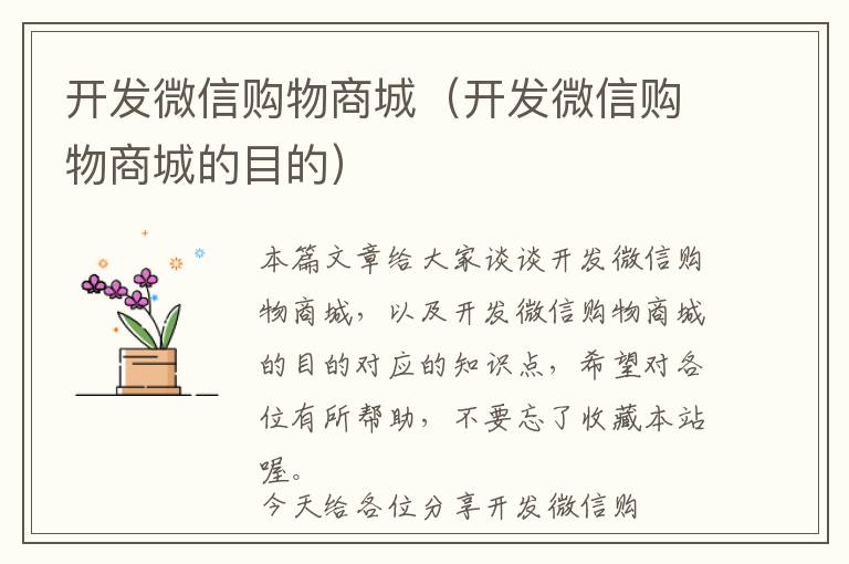 开发微信购物商城(开发微信购物商城的目的)