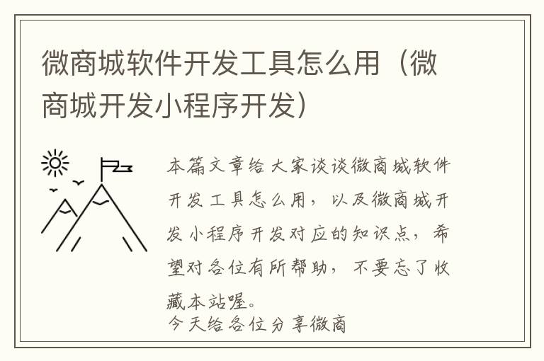 微商城软件开发工具怎么用(微商城开发小程序开发)
