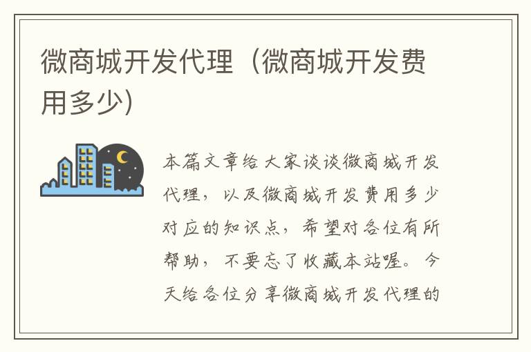 微商城开发代理(微商城开发费用多少)