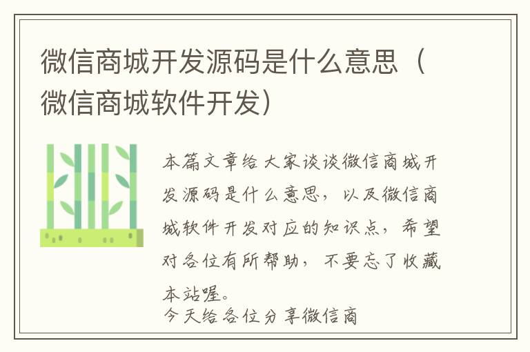 微信商城开发源码是什么意思(微信商城软件开发)