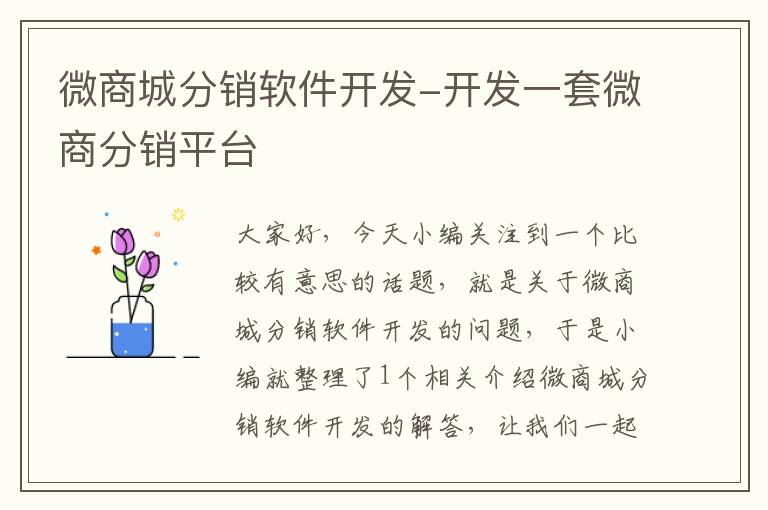 微商城分销软件开发-开发一套微商分销平台