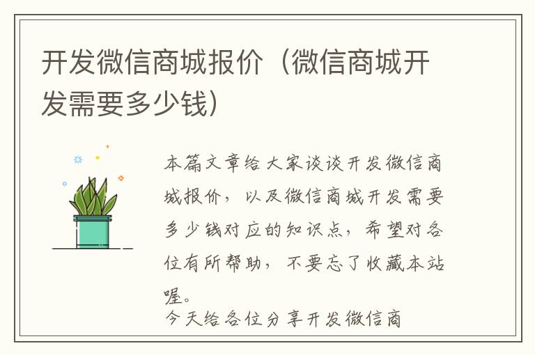 开发微信商城报价(微信商城开发需要多少钱)