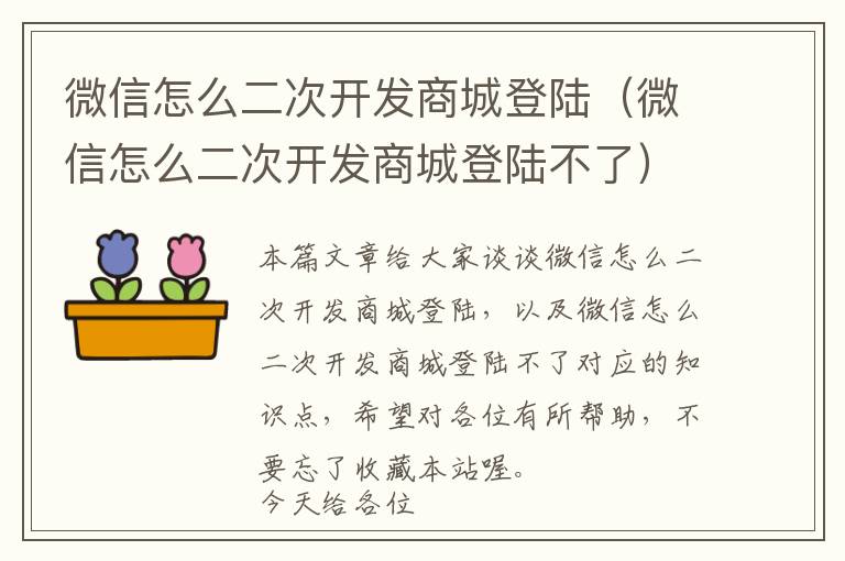 微信怎么二次开发商城登陆(微信怎么二次开发商城登陆不了)