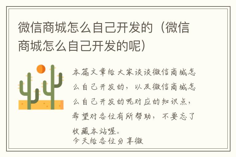 微信商城怎么自己开发的(微信商城怎么自己开发的呢)