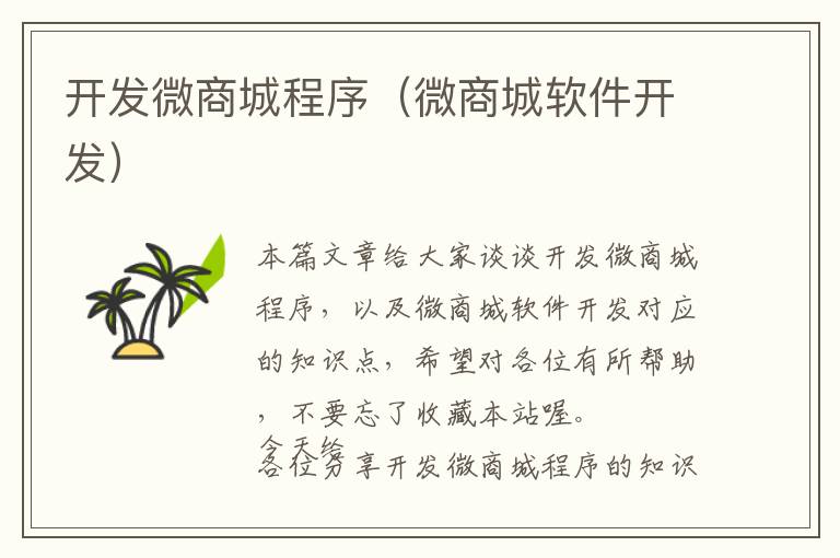 开发微商城程序(微商城软件开发)