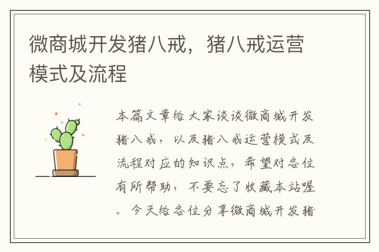 微商城开发猪八戒,猪八戒运营模式及流程