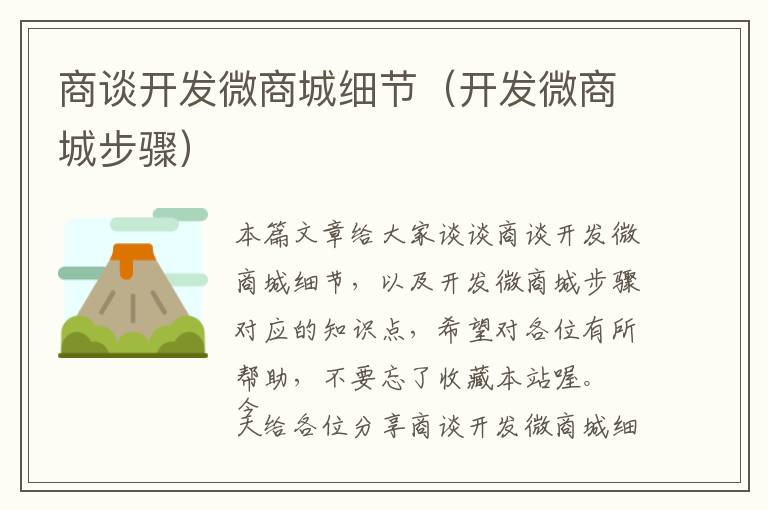 商谈开发微商城细节(开发微商城步骤)