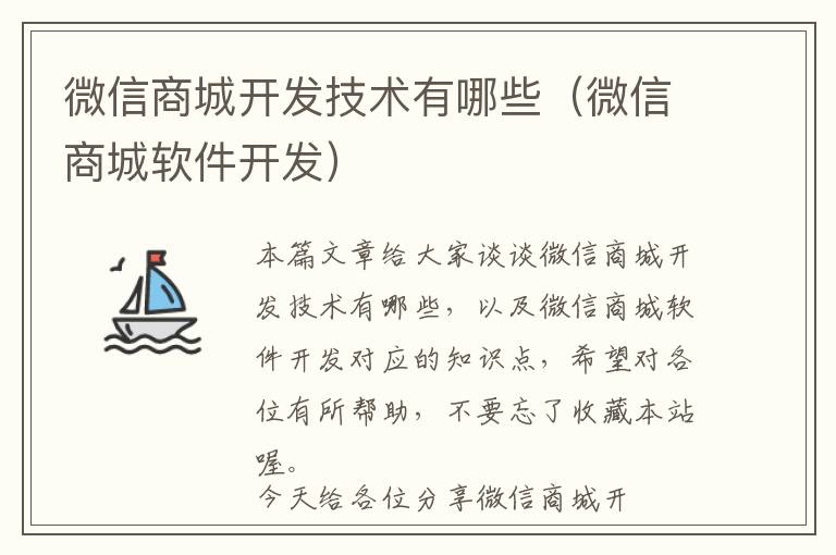 微信商城开发技术有哪些(微信商城软件开发)