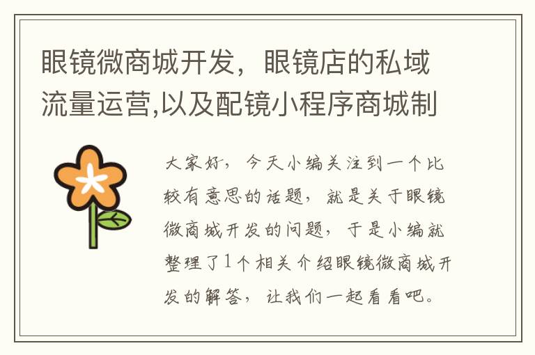 眼镜微商城开发,眼镜店的私域流量运营,以及配镜小程序商城制作运营的思考