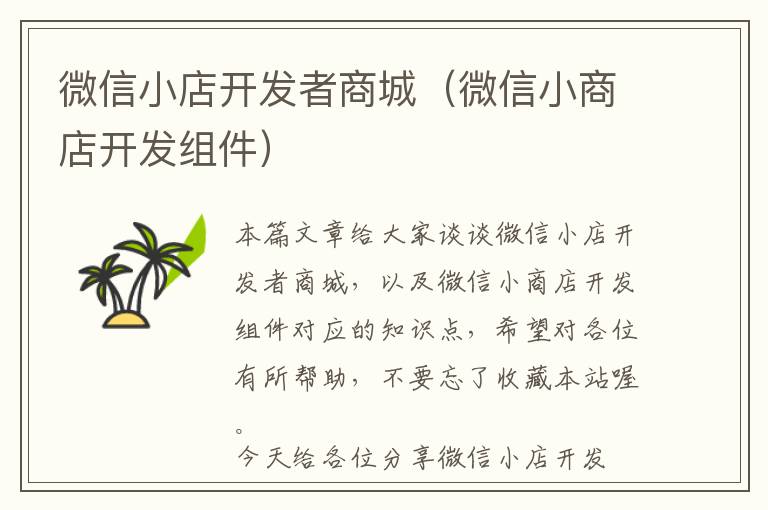 微信小店开发者商城(微信小商店开发组件)