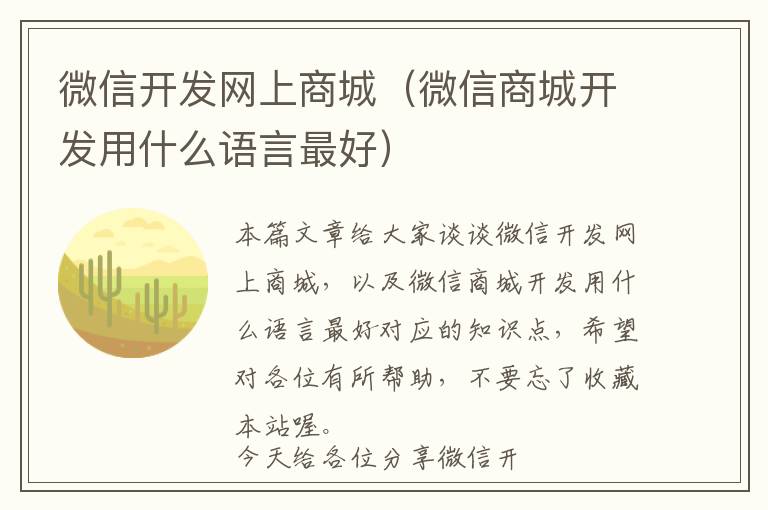 微信开发网上商城(微信商城开发用什么语言最好)