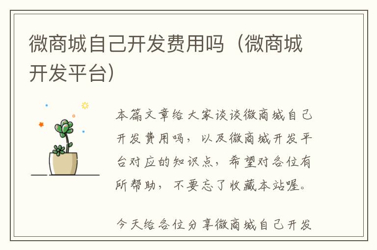 微商城自己开发费用吗(微商城开发平台)