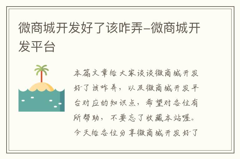 微商城开发好了该咋弄-微商城开发平台