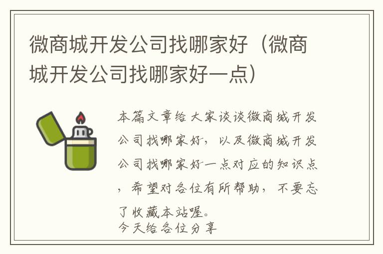 微商城开发公司找哪家好(微商城开发公司找哪家好一点)