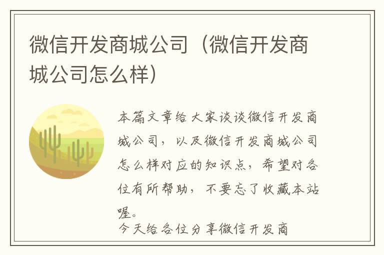 微信开发商城公司(微信开发商城公司怎么样)