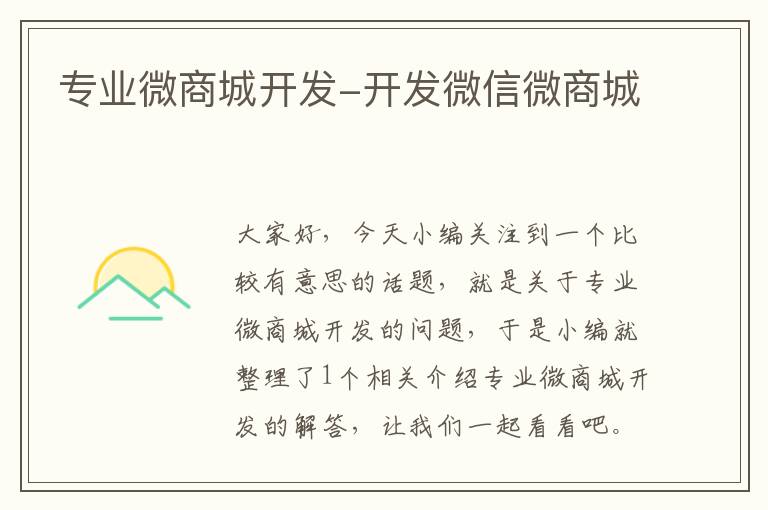 专业微商城开发-开发微信微商城