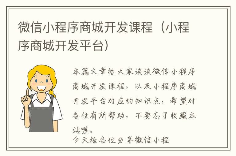 微信小程序商城开发课程(小程序商城开发平台)