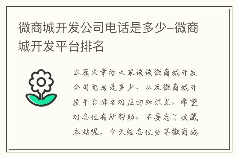 微商城开发公司电话是多少-微商城开发平台排名