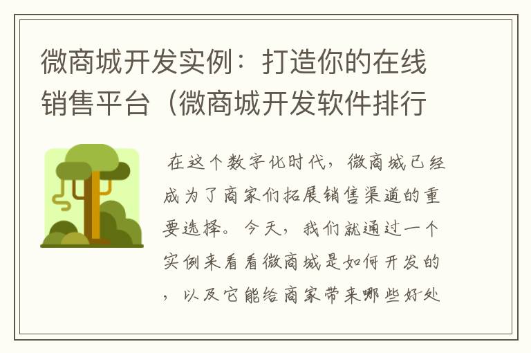微商城开发实例:打造你的在线销售平台(微商城开发软件排行)