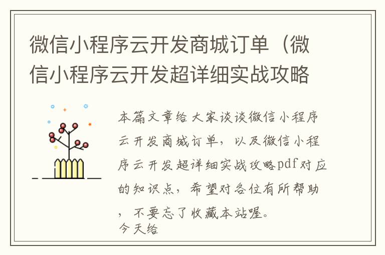 微信小程序云开发商城订单(微信小程序云开发超详细实战攻略pdf)