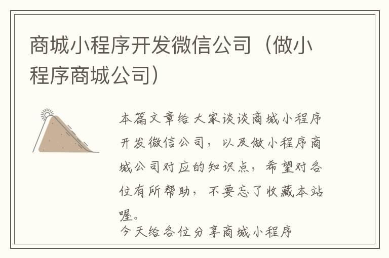 商城小程序开发微信公司(做小程序商城公司)