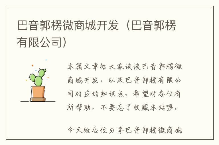 巴音郭楞微商城开发(巴音郭楞有限公司)