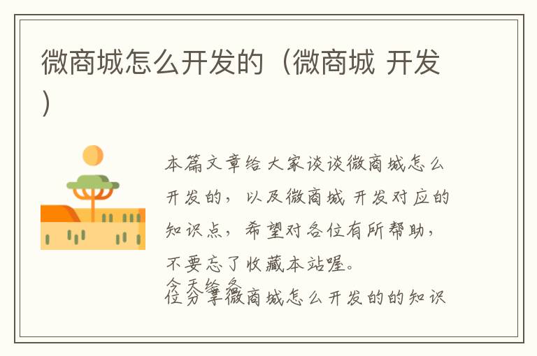 微商城怎么开发的(微商城 开发)