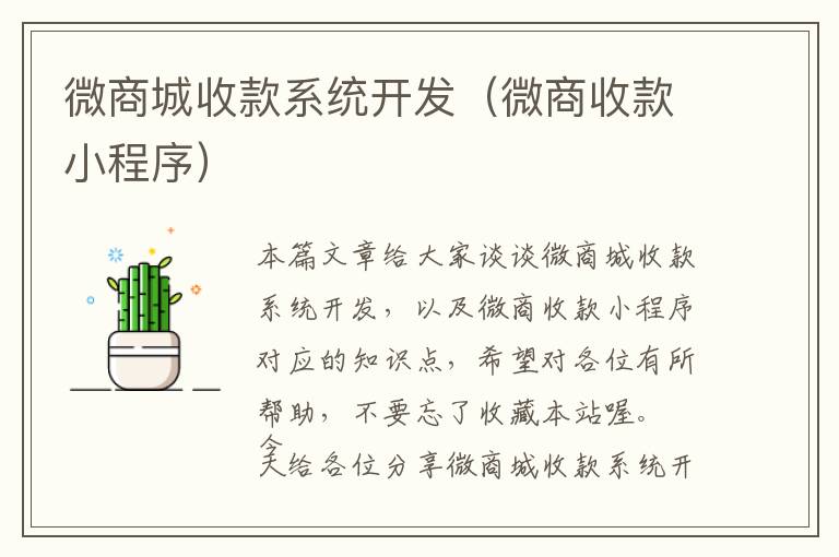 微商城收款系统开发（微商收款小程序）
