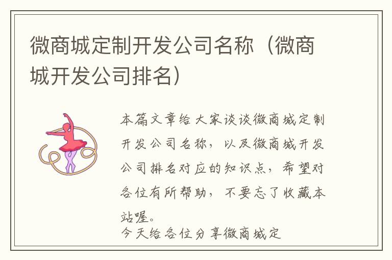 微商城定制开发公司名称(微商城开发公司排名)