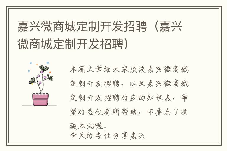 嘉兴微商城定制开发招聘(嘉兴微商城定制开发招聘)