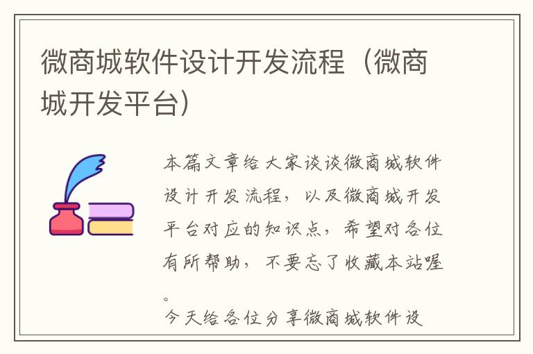 微商城软件设计开发流程(微商城开发平台)