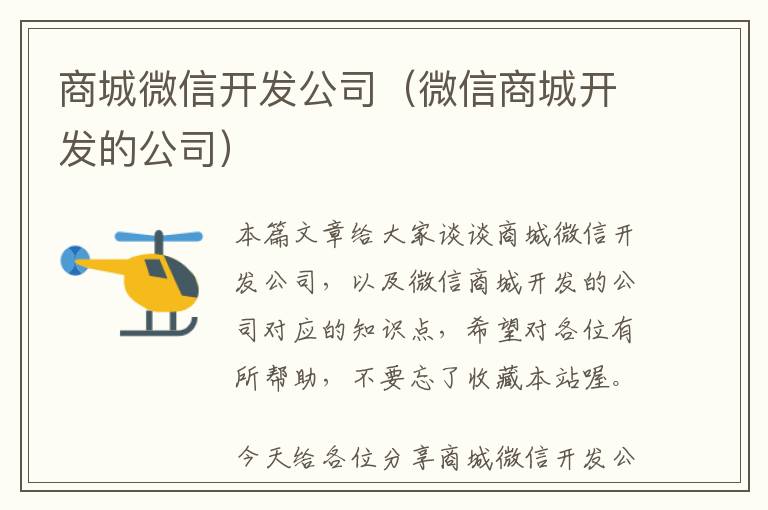 商城微信开发公司(微信商城开发的公司)